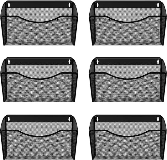 EasyPAG 6 Pack Wall File Organizer, Metal Mesh Hanging File Folder Holder for Letter/A4 Size Folders, Vertical Wall Mount Mail Sorter for Office Paperwork, Classroom, Black
