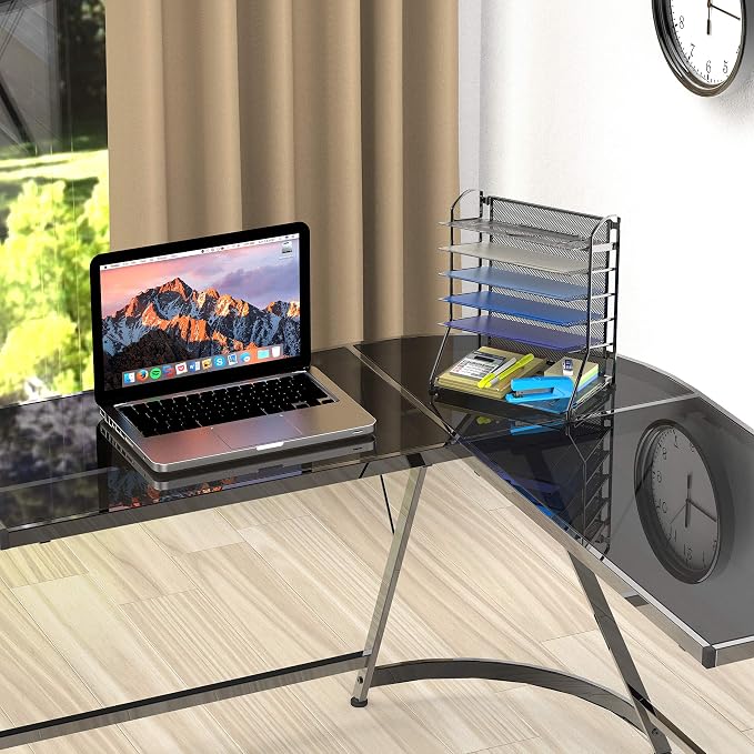 Simple Houseware 6-Tier Sliding File Organizer, Desk Letter Tray for Document and Mail Sorting, Black