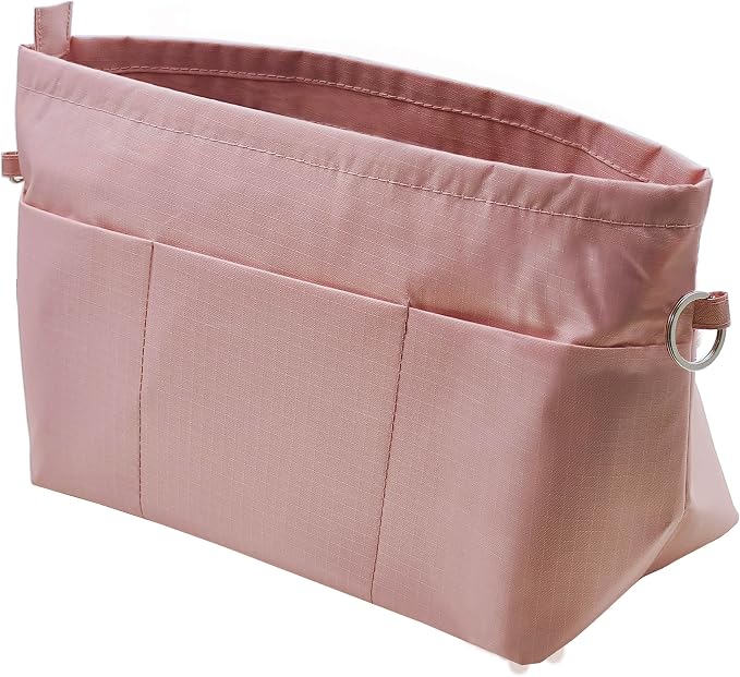 Handbag Tote Purse Organizer Insert, Small, Pink | Bag Divider Liner Shaper Separator in Bag with Zipper, 11 Pockets Compartments