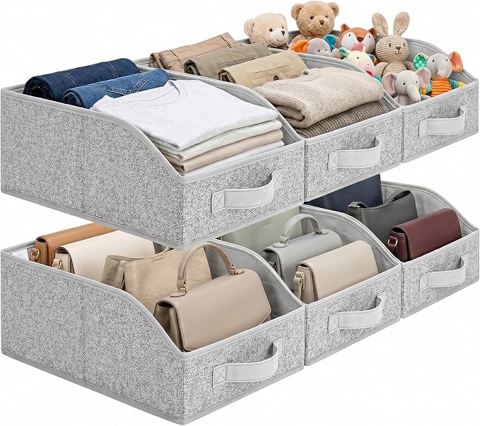 GRANNY SAYS Trapezoid Closet Storage Bins, Storage Baskets for Shelves, Linen Closet Organizers and Storage, Closet Organizer Bins for Clothes, Toys, Towels, Gray, 6-Pack