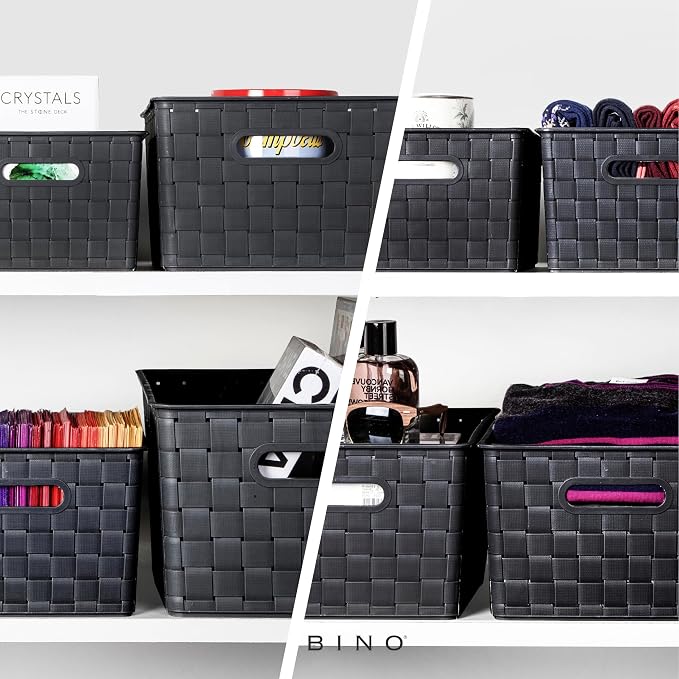 BINO Plastic Storage Baskets Small Black - Portable Rectangular Cabinet Organizer