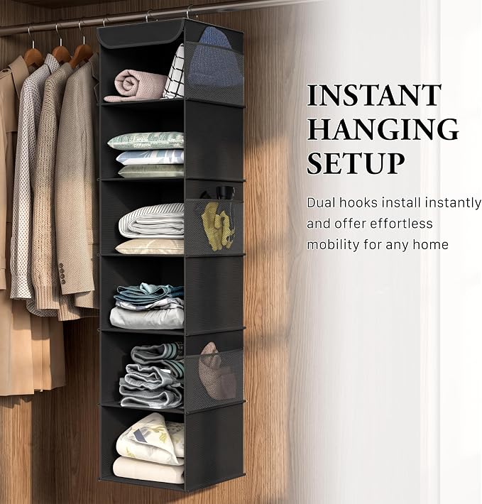 Simple Houseware 6 Shelf Hanging Closet Organizer, Black