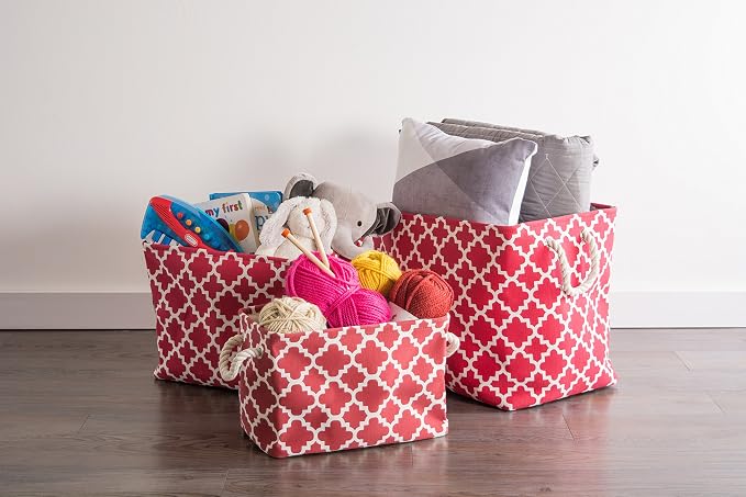 DII Polyester Container with Handles, Lattice Storage Bin, Large, Rust