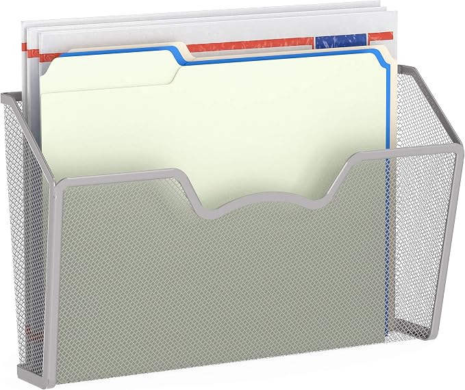 Simple Houseware Wall Mount Single Pocket File Organizer Holder, 3 Packs, Silver