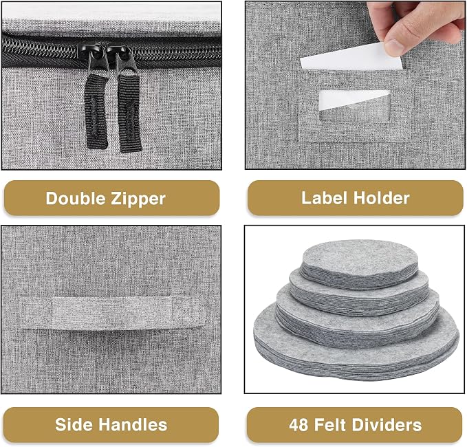 Stack Store Plus More Set of 4 China Storage Cases for Dinnerware - Hard Shell and Stackable - Sizes: 12" - 10" - 8.5" and 7" W - 48 Plate Separators Included