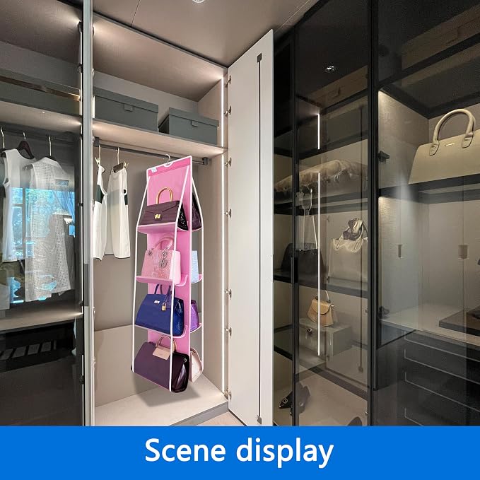 Purse Organizer for Closet, Over the Door Purse Storage with Heavy Duty Metal Hooks, Wall Mounted Handbag Storage Holds up to 8 Bags - Bag Rack for Closet, Door
