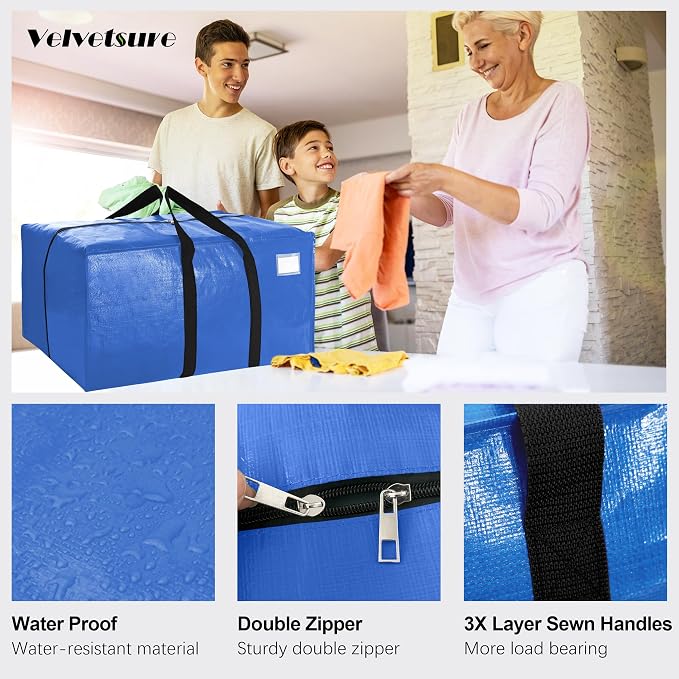 6 Pack Heavy Duty Extra Large Moving Bags W/Backpack Straps - Strong Handles & Zippers, Storage Totes For Space Saving, Fold Flat, Alternative to Box and Bin (40 gal, Multicolor)