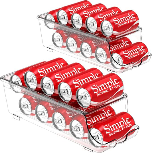 Simple Houseware 2-Pack Auto-Rolling Beverage Can Organizer for Fridge | Clear, Set of 2, Front-Loading Soda Dispenser with Smooth Glide Design, Space-Saving Refrigerator Storage Bins