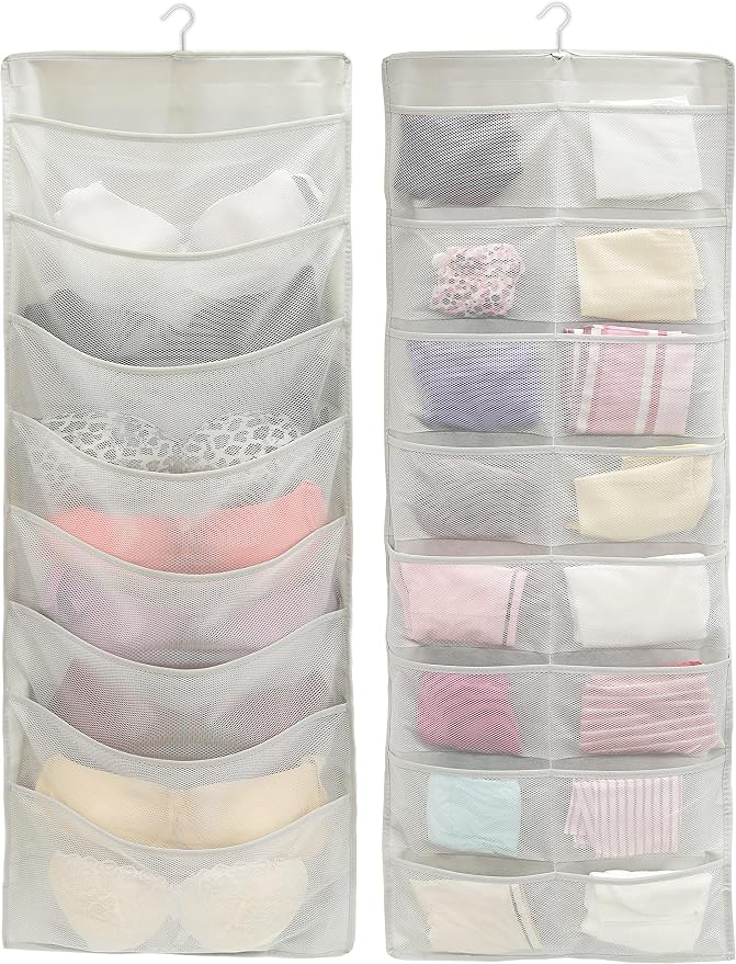 Simple Houseware 24-Pocket Double-Sided Hanging Closet Organizer | 1 Pack, for Bra & Underwear Storage with Rotating Hanger, Mesh Fabric, Gray