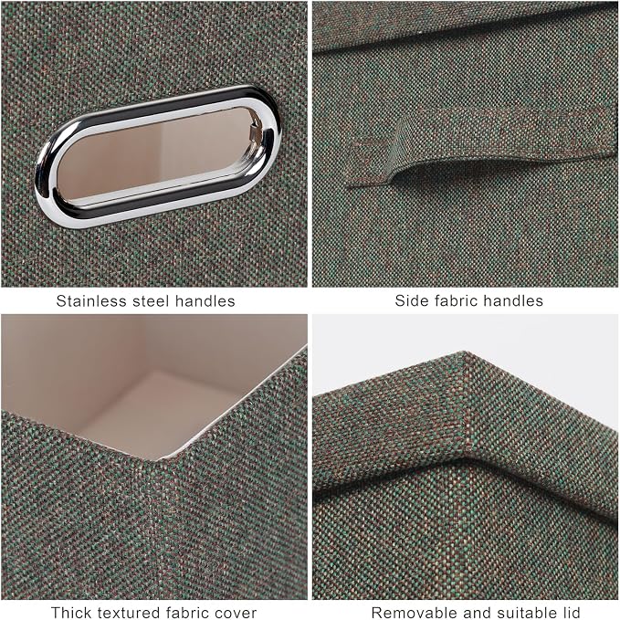 Graciadeco Large 17" 36 Quart Collapsible Stackable Storage Bins with Lids, 3 Packs Dark green Foldable Fabric Closet Storage Boxes with Lids, Heavy-duty Linen Cube Baskets(17x12x11)
