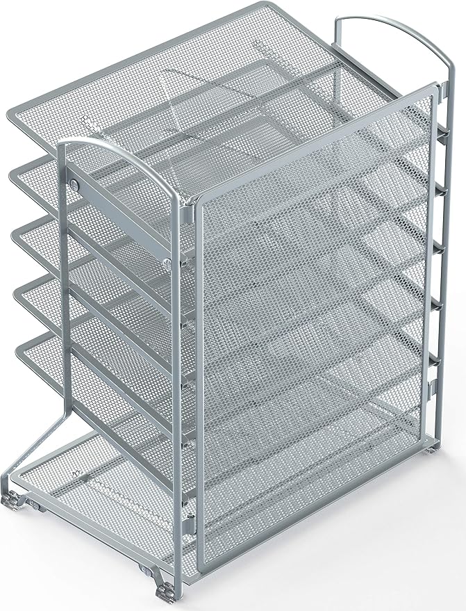 Simple Houseware 6-Tier Sliding File Organizer, Desk Letter Tray for Document and Mail Sorting, Silver