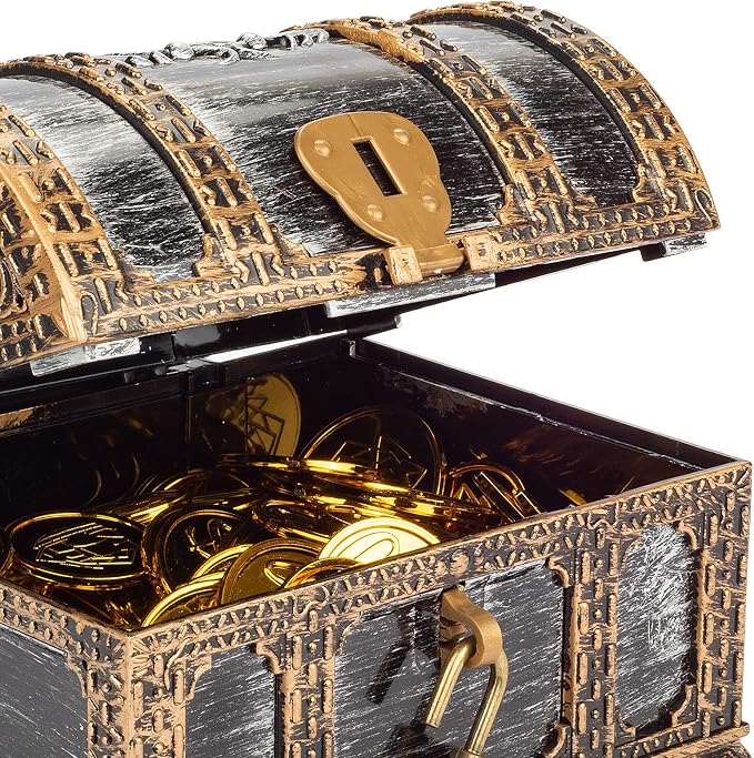 Kids Pirate Treasure Chest Plastic Pirate Vintage Treasure Box, Mini Pirate Chest Toys for Boys
