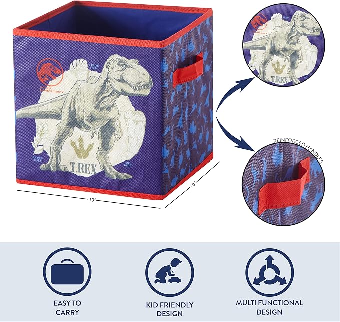 Idea Nuova Jurassic World Set of Two Spacious Collpasible Storage Cubes, 10"x10"
