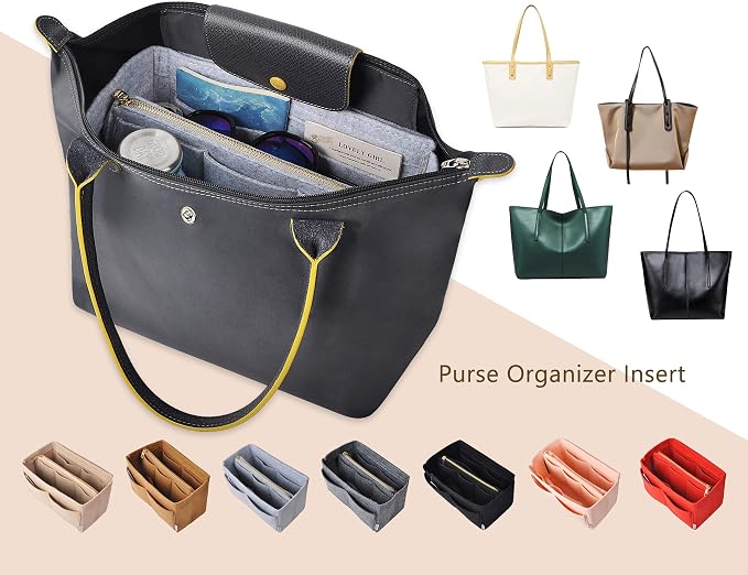 Vercord Felt Organizer Insert For Purse Handbag Tote Bag In Bag Inside Shaper Divider Neo Grey Large