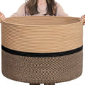 CHICVITA XXL Extra Large Cotton Rope Woven Basket, Throw Blanket Storage Basket with Handles, Decorative Clothes Hamper - 22" x 22" x 14", Brown&Black