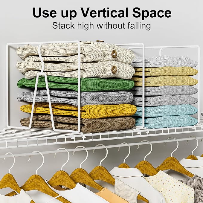 SortNStore Wire Shelf Dividers for Closet: Tall 16 Pack 12-inch Deep Wire Rack Accessories - Adjustable Purse Organizer for Clothes Handbags - Metal Pantry Separators