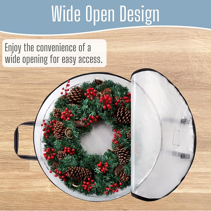 VENO 4 Pack Summer Wreath Storage Container, 30 Inch Clear Wreath Bag, Spring, Christmas Garland Decoration Organizers with Zipper and Durable Handles (Clear, 30"-4 Pack)