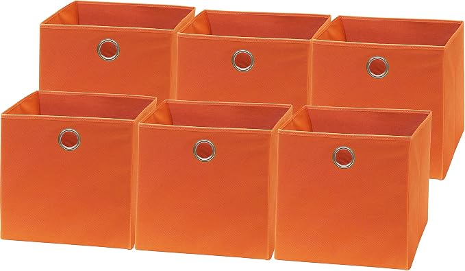 Simple Houseware Foldable Cube Storage Bins with Handles, 11-Inch, Orange, 6-Pack, Fabric Cubes Organizer for Closet or Shelves
