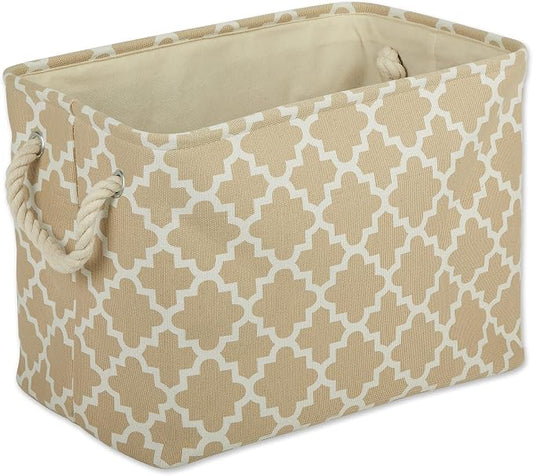 DII Polyester Container with Handles, Lattice Storage Bin, Medium, Vintage Linen
