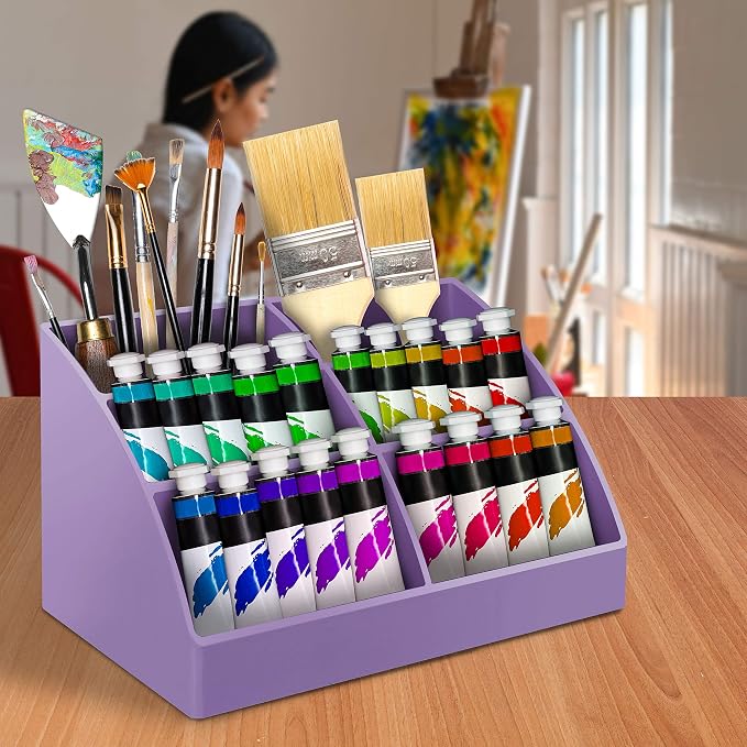 Acrimet Desktop Organizer - Easy Organizer Caddy Holder for Office, Home and School use (Plastic) (Solid Purple Color) | Slant Design, Scrunch Holder & Stationery Accessories