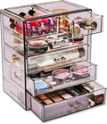 Sorbus Acrylic Makeup Organizer Set, 6-Drawer Vanity & Countertop Cosmetic Storage with Small & Wide Drawers, Purple Makeup Storage for Brushes, Lipsticks, Jewelry – Holiday Gift for Women & Teens