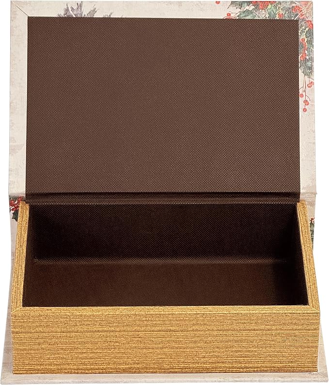 PACOLO Decorative Book Boxes, Faux Wood cover Storage for Hidden Jewelry, Money, and Cash (Merry Christmas)