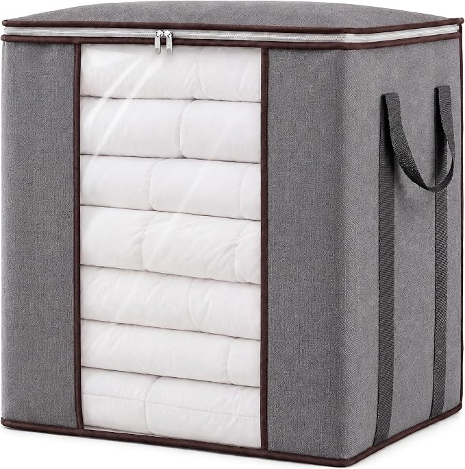 Fixwal Extra Large Blanket Storage Bags 120L Comforter Storage Bags with Reinforced Handles Breathable Clothes Storage Containers for King Comforter Bedding Pillow Sheet Grey