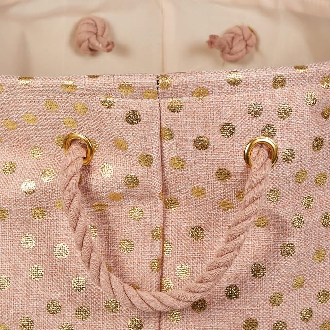DII Polyester Storage Bin Gold Metallic Collection Collapsible with Handles Large Round Millennial Pink