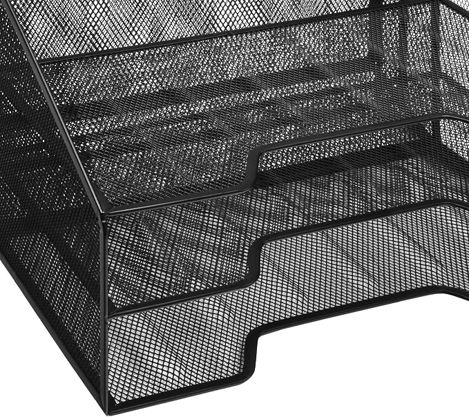 OSCO Black Wiremesh File Organiser | A4 File | Letter Tray | Desk Tray | Desktop Organiser | Paper Organiser | Desk File Organiser Rack| 5 Sections | No Assembly Required | 24 x 32 x 29 cm |