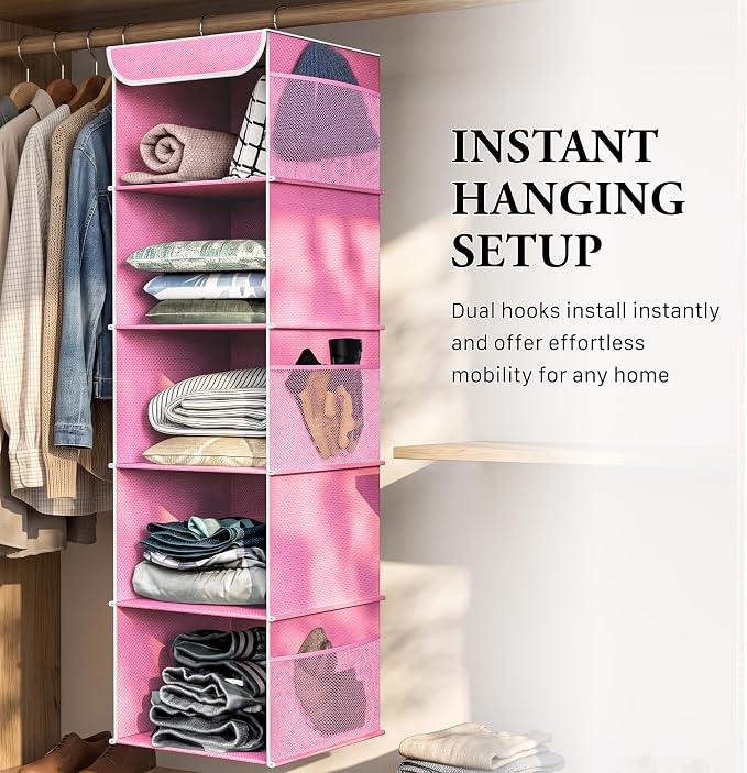 Simple Houseware 5 Shelf Hanging Closet Organizer, Pink