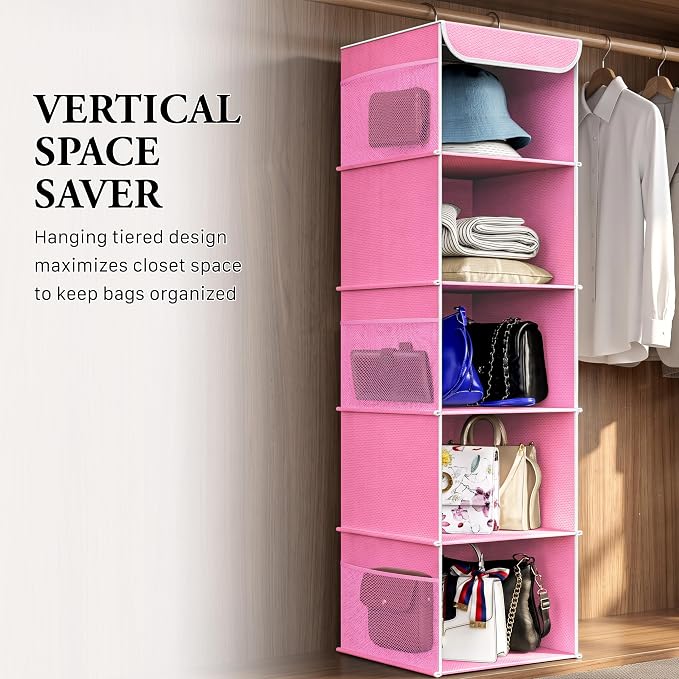 Simple Houseware 5 Shelf Hanging Closet Organizer, Pink