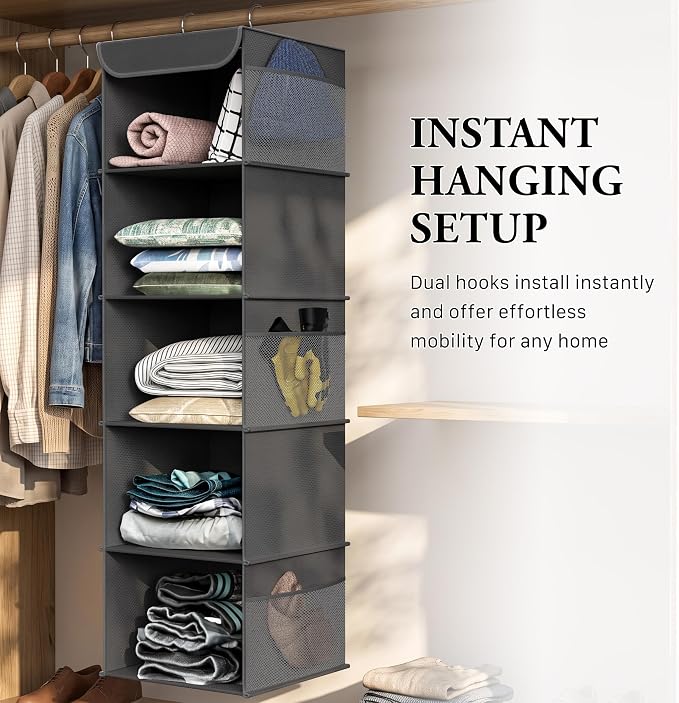 Simple Houseware 5 Shelf Hanging Closet Organizer, Dark Gray