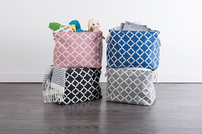 DII Polyester Container with Handles, Lattice Storage Bin, Large, Black