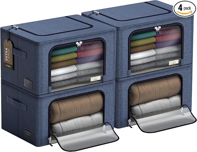 Sorbus Jumbo Storage Bins with Metal Frame - Oxford Fabric Storage Containers with Large Clear Window & Carry Handles - Stackable & Foldable Clothes Organizer Bags for Bedding Linen, Clothing & More