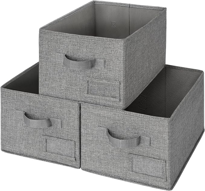 GRANNY SAYS Storage Basket for Shelves, Closet Clothes Bins with Label Holders, Fabric Storage Bins, Clothes Storage and Organizers, Dark Gray, Medium, 3-Pack