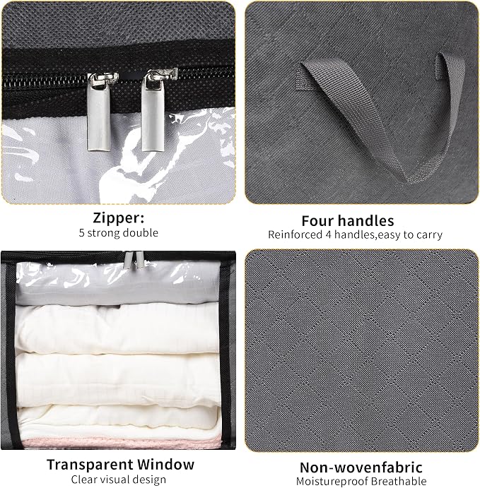 2 Pack Clothes Storage Bags, 90L Large Blanket Storage Bag Comforter Storage Bin with Reinforced Handle and Lid Foldable Closet Organizer and Storage Containers for Bedding Pillows Sheets and Duvet
