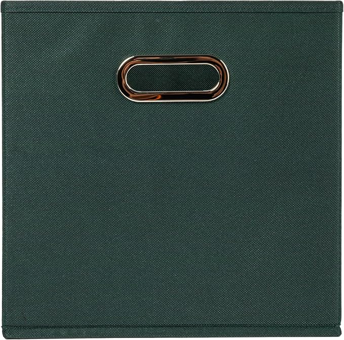 Household Essentials Foldable Fabric Storage Cubes 6-Pack – 11x11x11 Stackable Non-Woven Bins with Chipboard Sides & Grommet Handles – Closet, Shelf, Nursery, or Office Organizer – Dark Green