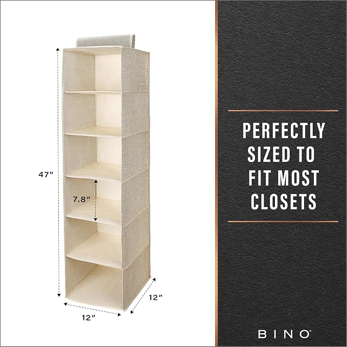 BINO 6-Shelf Sweater Closet Organizer - Beige | Closet Hanging Organizer for Bedroom | Sweater Storage Organizers | Hanging Shelves | Portable Closets for Clothes | Room Essentials