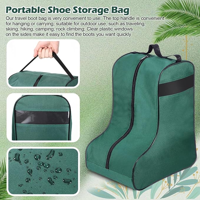 2 Pcs Boot Bags for Cowboy Boots Portable Storage Bag for Travel Long Tube Shoes Bags Men Tall Shoe with Handle for Home Travel (Dark Green)