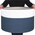MINTWOOD Design Extra Large 22 x 14 Inches Decorative Woven Cotton Rope Blanket Storage Basket Bin Living Room and Laundry Hamper for Pillows, Pool Towels, Dog Toys, Shoes, Prussian Blue