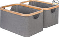 efluky Storage Baskets for Organizing, Fabric Storage Bins with Bamboo Handles, Collapsible Storage Baskets for Shelves and Closet, Grey Set of 2