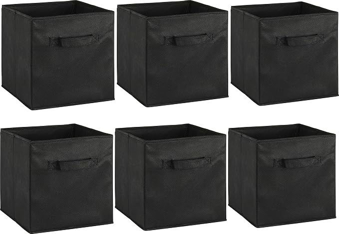 Simple Houseware Foldable Cube Storage Bins, 11-Inch Black, 6-Pack Fabric Cubes Organizer for Closet or Shelves