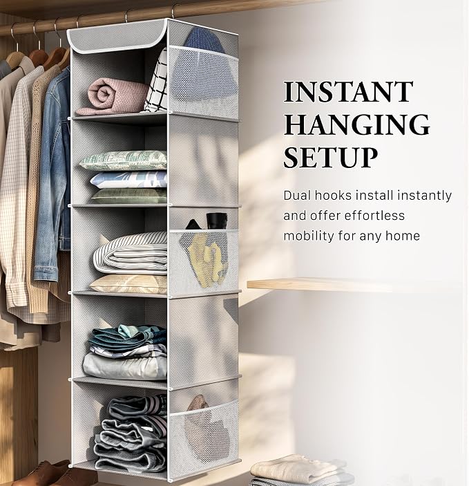 Simple Houseware 5 Shelf Hanging Closet Organizer, Gray
