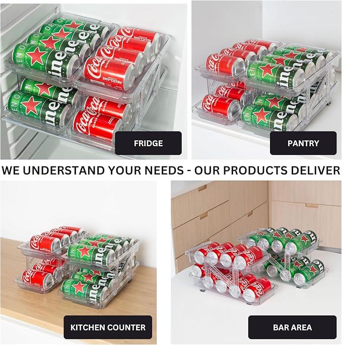 GAROOD Expandable Soda Can Organizer – Drink Organizer for Fridge, Soda Can Organizer for Refrigerator, Can Dispenser for Fridge, Pantry Can Organizer & Canned Food Organizer Storage - ONE PACK