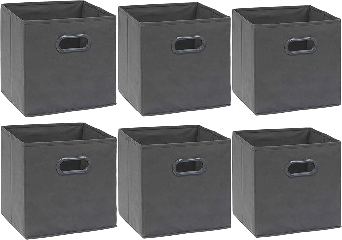 Simple Houseware Foldable Cube Storage Bins with Handles, 11-Inch, Dark Gray, 6-Pack, Fabric Cubes Organizer for Closet or Shelves