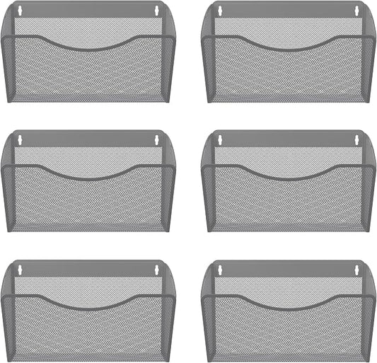 EasyPAG 6 Pack Wall File Organizer, Metal Mesh Hanging File Folder Holder for Letter/A4 Size Folders, Vertical Wall Mount Mail Sorter for Office Paperwork, Classroom, Silver