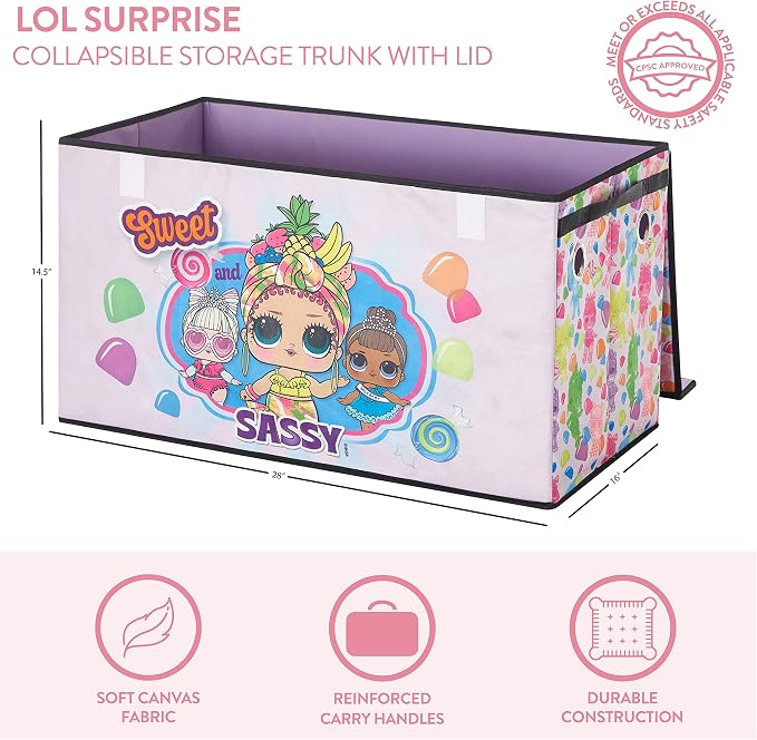 LOL Surprise Collapsible Children’s Storage Trunk - Durable with Soft Lid, 28.5"x14.5"x16", Fun and Spacious Organizer for Kids