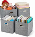 12x12 Gray Fabric Storage Cubes, 4 Pack – Foldable Linen-Look Cube Organizer Bins with Handles, Collapsible Cubby Baskets for Closet, Shelves, Nursery, Dorm Room & Kallax-Style Storage