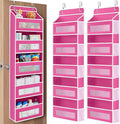 JARLINK 2 Pack Over The Door Organizer Storage, 5 Shelf Hanging Door Organizer with 5 Large Capacity Pockets, Anti Tilt 44 lb Load Behind Door Storage for Bedroom, Bathroom, Pantry, Nursery, (Pink)