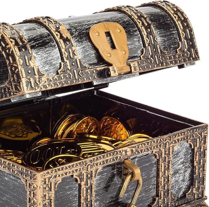 Kids Toys Pirate Treasure Chest,Transparent Vintage Decorative Plastic Box for Kids Birthday Pirate Party Favors